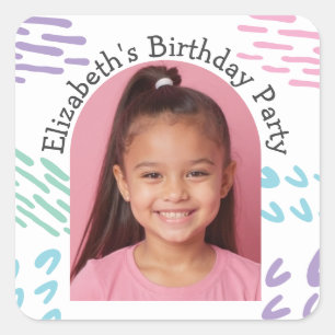 Sticker Carré Photo personnalisée Anniversaire de fête Doodles