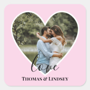 Sticker Carré Photo personnalisée Cadre Coeur Rose Calligraphie