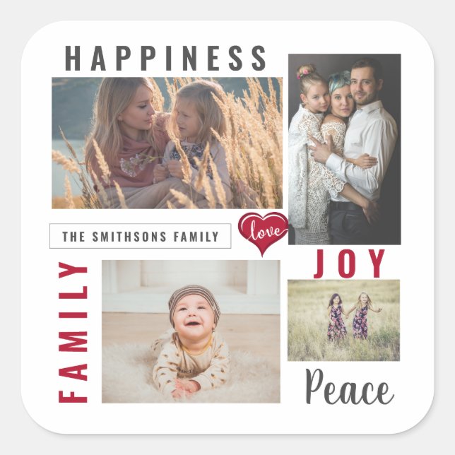 Sticker Carré Photo personnalisée Collage Amour Joie Famille (Devant)