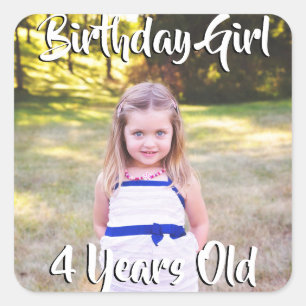 Sticker Carré Photo personnalisée de la fille d'anniversaire et 