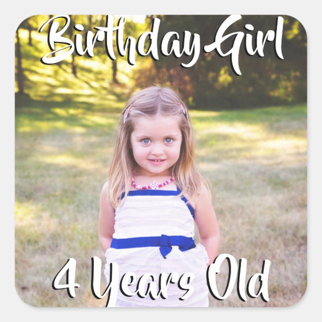Sticker Carré Photo personnalisée de la fille d'anniversaire et  (Devant)