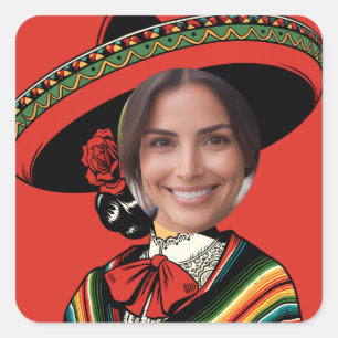 Sticker Carré Photo personnalisée Funny Sombrero Sarape Fiesta P