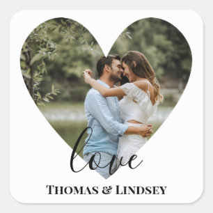 Sticker Carré Photo personnelle Heart Frame Modern Calligraphy