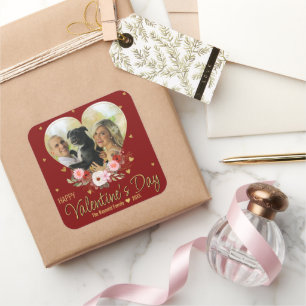 Sticker Carré Photo Saint Valentin Coeur Or Parties scintillant 