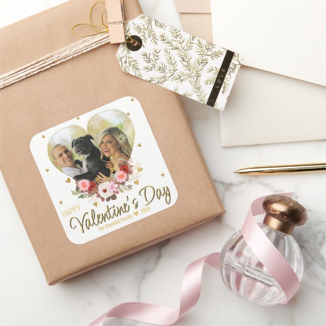 Sticker Carré Photo Saint Valentin Coeur Parties scintillant d'o (Cadeaux)