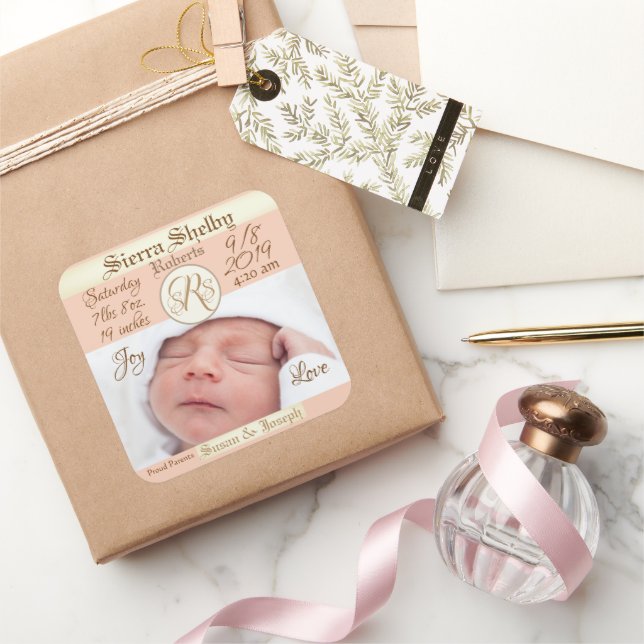 Sticker Carré Photo Statistiques de naissance Faire-part de nais (Cadeaux)
