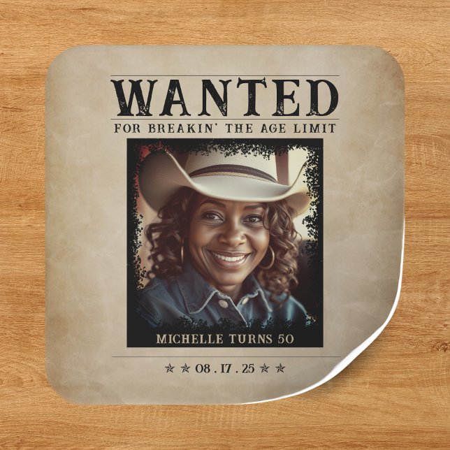 Sticker Carré Photo vintage Poster Recherché Anniversaire (Vintage Photo Wanted Poster Birthday Square Sticker
)