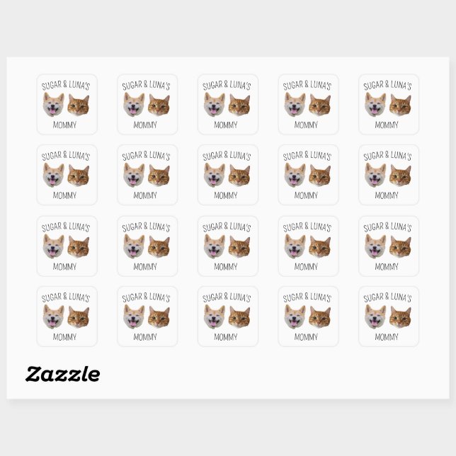 Sticker Carré Photo visage chat chien personnalisé, cadeau migno (Feuille)