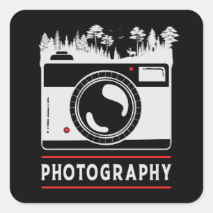 Sticker Carré Photographe Caméra Lens Drôle Drôle Cadeau