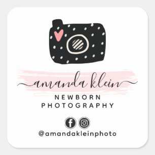 Sticker Carré Photographe Minimaliste Mignon Appareil Photo Noir