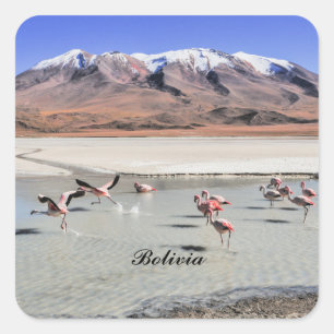 Sticker Carré photographie de paysage bolivien avec des flamants