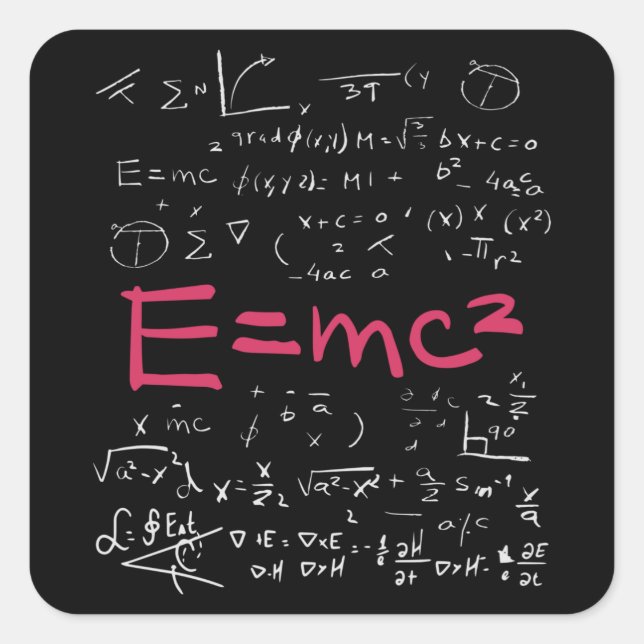 Sticker Carré Physique et formules mathématiques EMC2 (Devant)