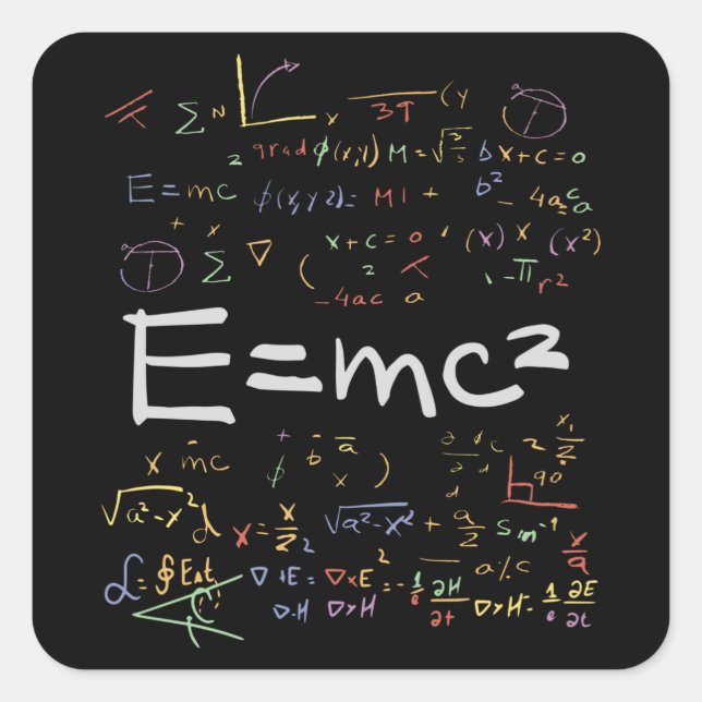 Sticker Carré Physique et formules mathématiques EMC2 (Devant)