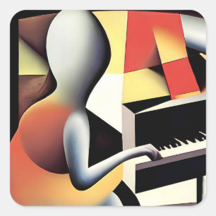 Sticker Carré Piano Player - Art aérographe