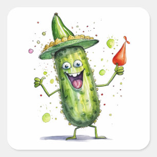 Sticker Carré Pickle Cucumbers en Casquette d'anniversaire