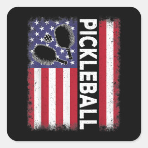 Sticker Carré Pickleball American Flag Drôle amusant Pickleball 