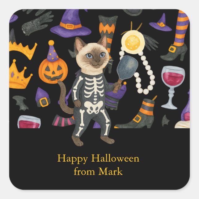 Sticker Carré Pickleball halloween fête pour les amoureux de les (Devant)