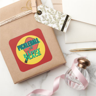 Sticker Carré Pickleball is my happy place humor 