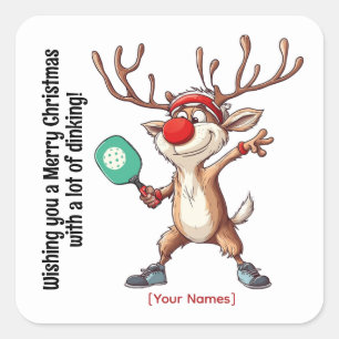 Sticker Carré Pickleball 🎄 Joyeux Noël, texte personnalisé