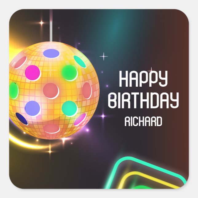 Sticker Carré Pickleball Sports Neon Thème Disco ball Party (Devant)