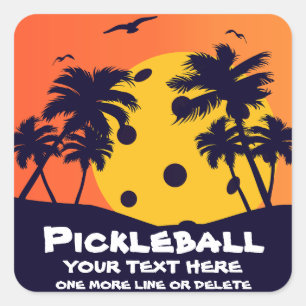 Sticker Carré Pickleball Sun Palm Trees Ajouter texte personnali