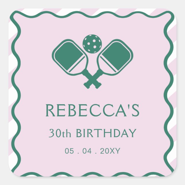 Sticker Carré Pickleball vert rose 30e anniversaire (Devant)