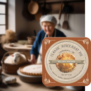 Sticker Carré PIE DE MINCEMEAT CLASSIQUE Grunge Police Kraft Bro