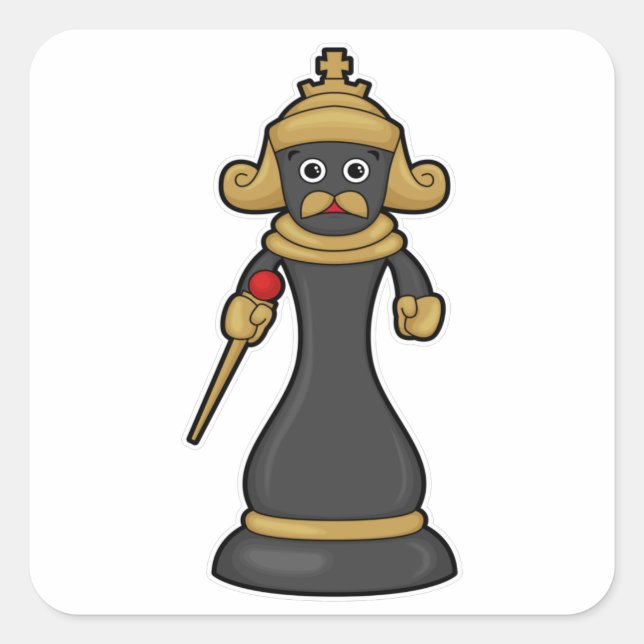 Sticker Carré Pièce d'échecs King aux échecs avec le personnel (Devant)