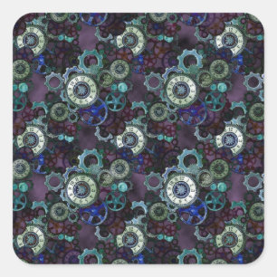 Sticker Carré pièces de montre steampunk - imprimé violet par Le