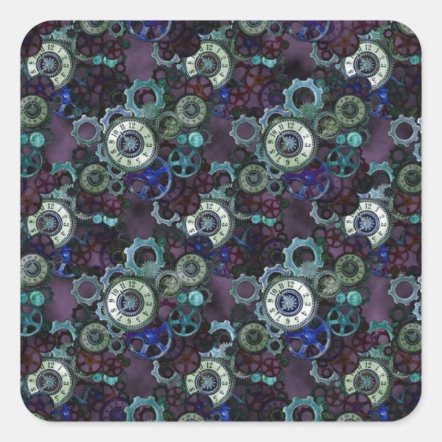 Sticker Carré pièces de montre steampunk - imprimé violet par Le (Devant)
