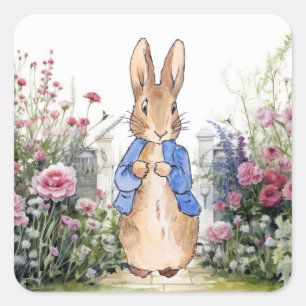 Sticker Carré Pierre le lapin dans son jardin No 2