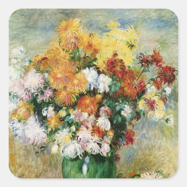 Sticker Carré Pierre un bouquet de Renoir | des chrysanthèmes (Devant)