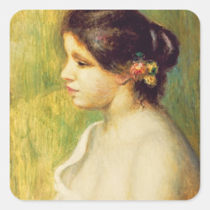 Sticker Carré Pierre une jeune femme de Renoir avec des fleurs