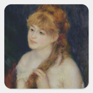 Sticker Carré Pierre une jeune femme de Renoir tressant ses