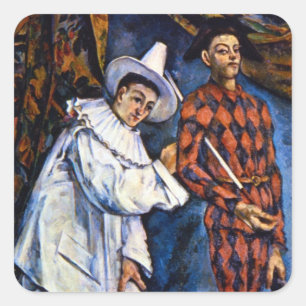 Sticker Carré Pierrot et Arlequin, Mardi Gras par Paul Cezanne