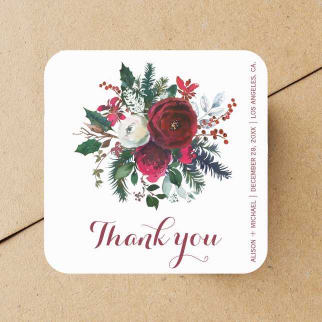 Sticker Carré Pies d'hiver vert rouge mariage merci (Créateur téléchargé)