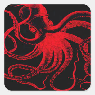 Sticker Carré Pieuvre Nautilique Steampunk Vintage Kraken Monstr