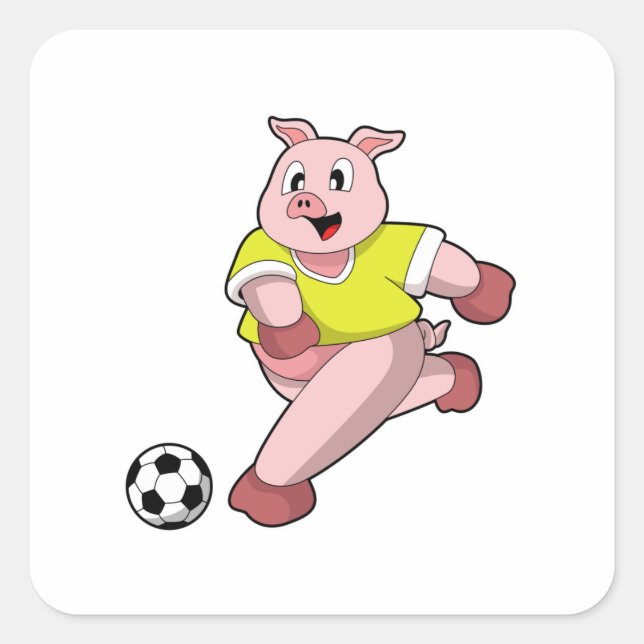 Sticker Carré Pig as Soccer player with Soccer (Devant)