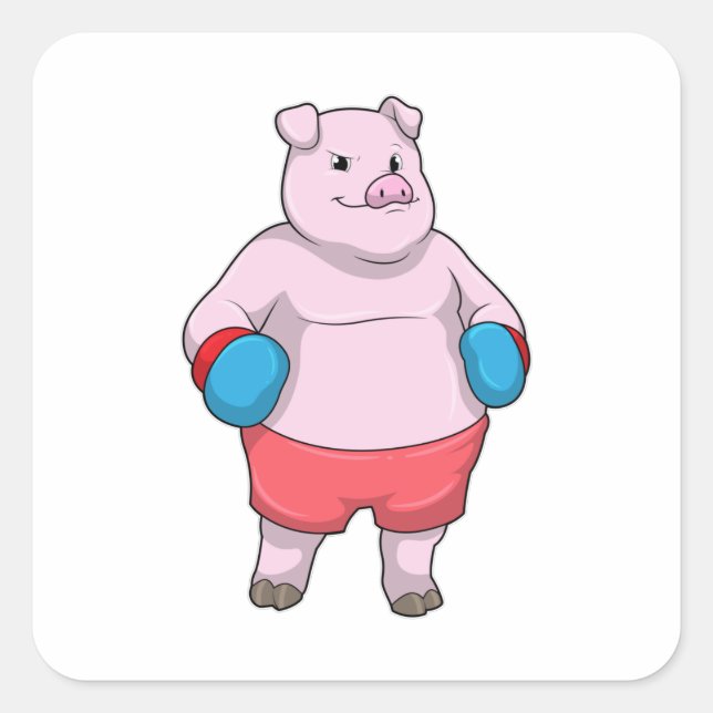 Sticker Carré Pig at Boxing with Boxing gloves (Devant)