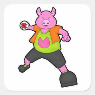 Sticker Carré Pig at Handball player avec Handball
