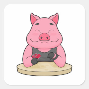 Sticker Carré Pig au Poker avec cartes de Poker