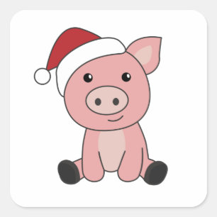 Sticker Carré Pig Christmas Snow Winter Animals Pigs