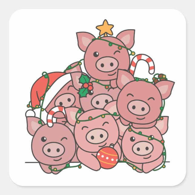 Sticker Carré Pig Christmas Tree Funny Animal Christmas (Devant)