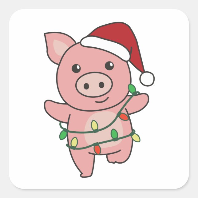 Sticker Carré Pig Christmas Winter Animals (Devant)