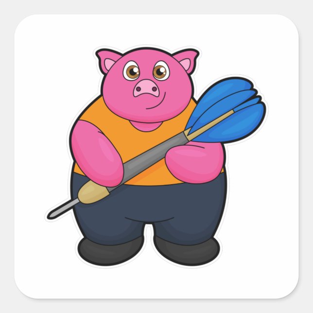 Sticker Carré Pig comme joueur de fléchettes avec fléchettes (Devant)
