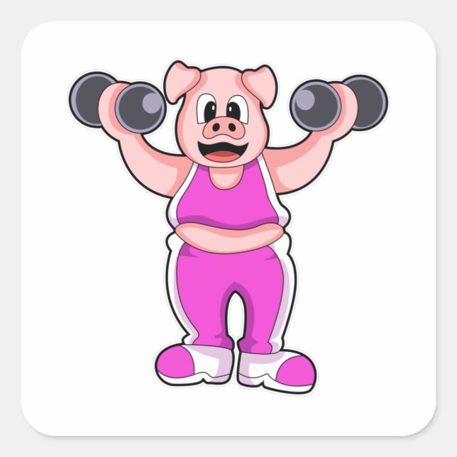 Sticker Carré Pig de Bodybuilding avec des cloches (Devant)