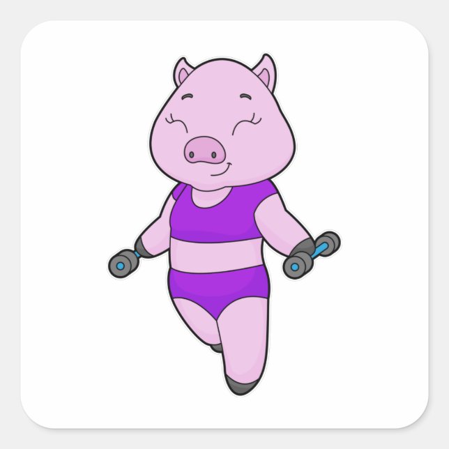 Sticker Carré Pig Fitness Dumbbell (Devant)
