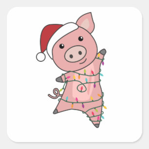 Sticker Carré Pig Merry Christmas Animals Pigs