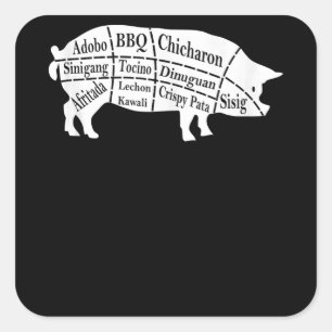 Sticker Carré Pig Parts Food BBQ Pinoy Adobo Amateurs Cadeau
