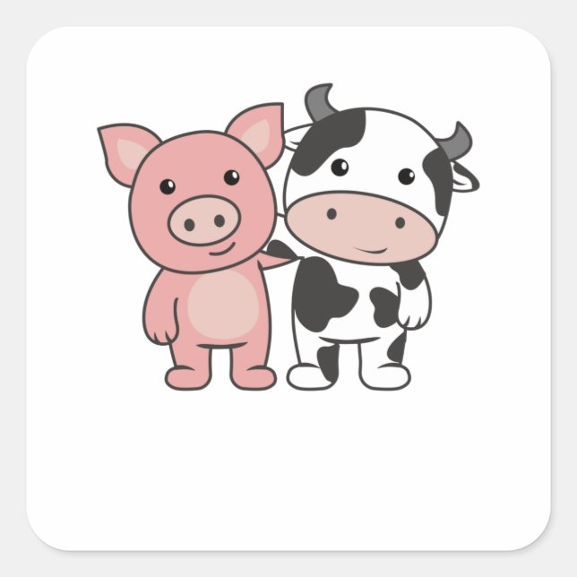 Sticker Carré Pig Vache Piggy Cute Animaux de ferme (Devant)